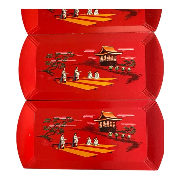 Set of 4 1950s lap trays, Red with Asian scene - Picture 4 of 10